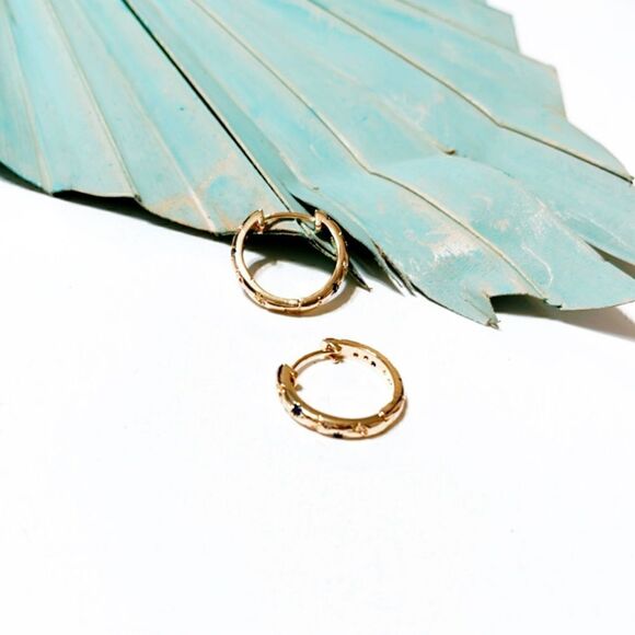 Diamond gold hoop earrings S131 - Picture 1 of 3